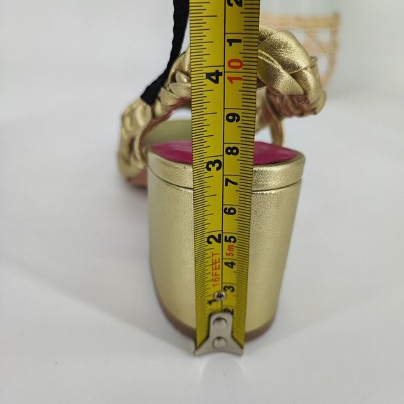 Trina Turk Gold Braided Block Heel Sandals - Picture 9 of 9